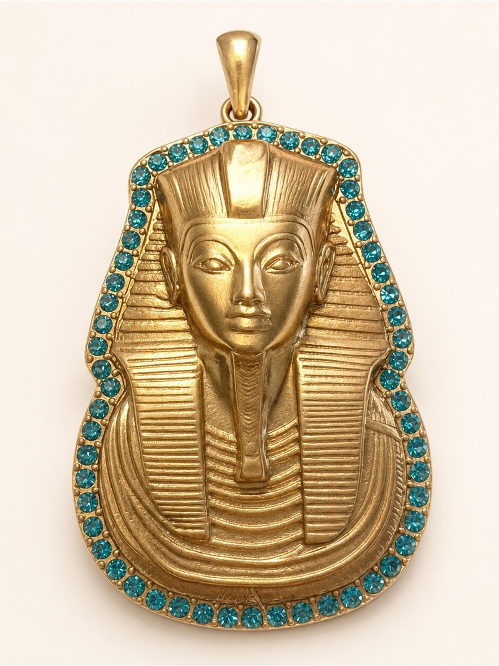 Gold-Tone Egyptian Pharaoh Pendant with Turquoise Crystals